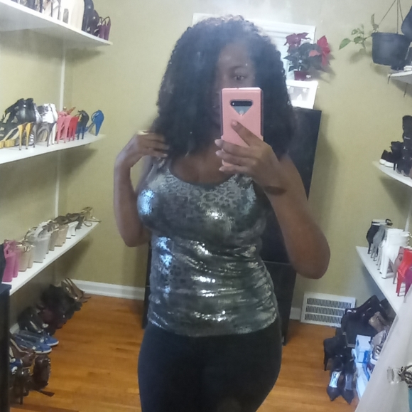 Leopard Print Sequin Tank Top - Picture 2 of 3